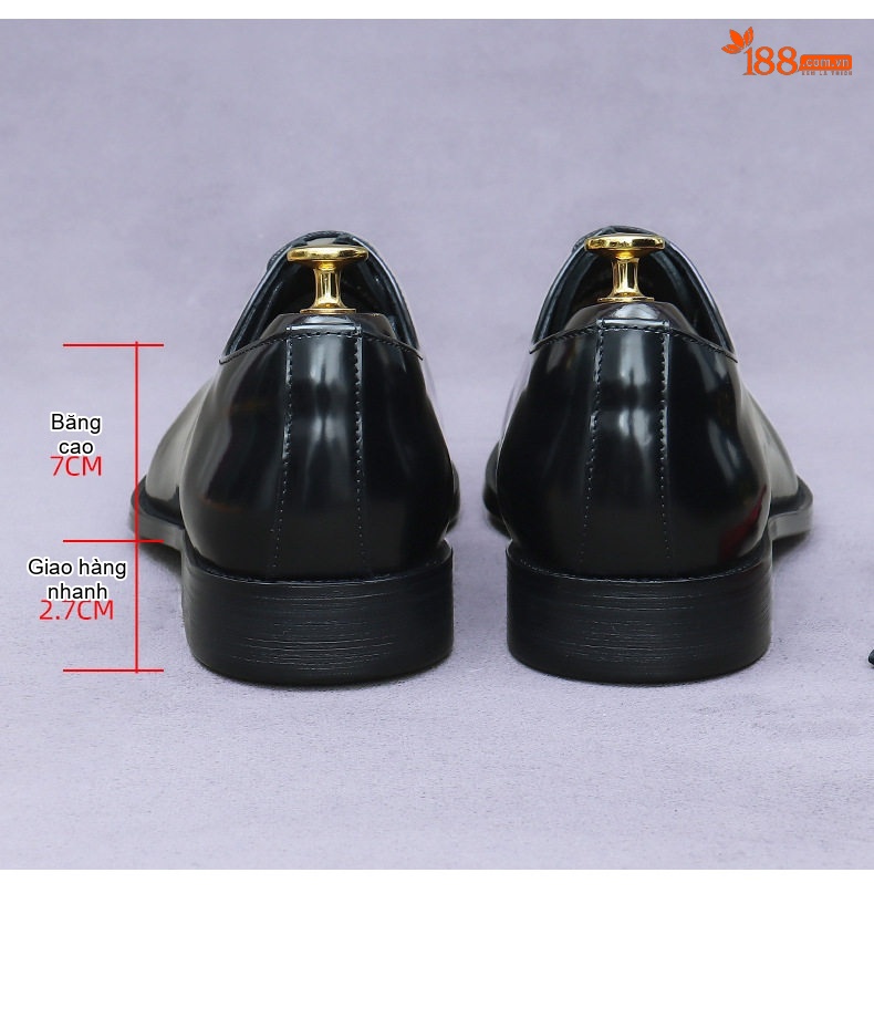Giày Tây Buộc Dây Nam Da Bò Lót Da Bò Da Thật Chiều Cao Đế Khoảng 3cm Màu Đen, Nâu chi tiết 15