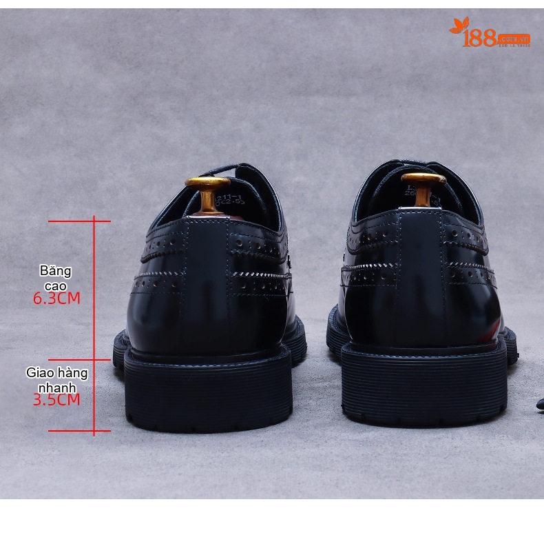 Giày Tây Buộc Dây Nam Da Bò Mặt Bóng Chiều Cao Đế Khoảng 3.5cm Màu Đen, Nâu chi tiết 18