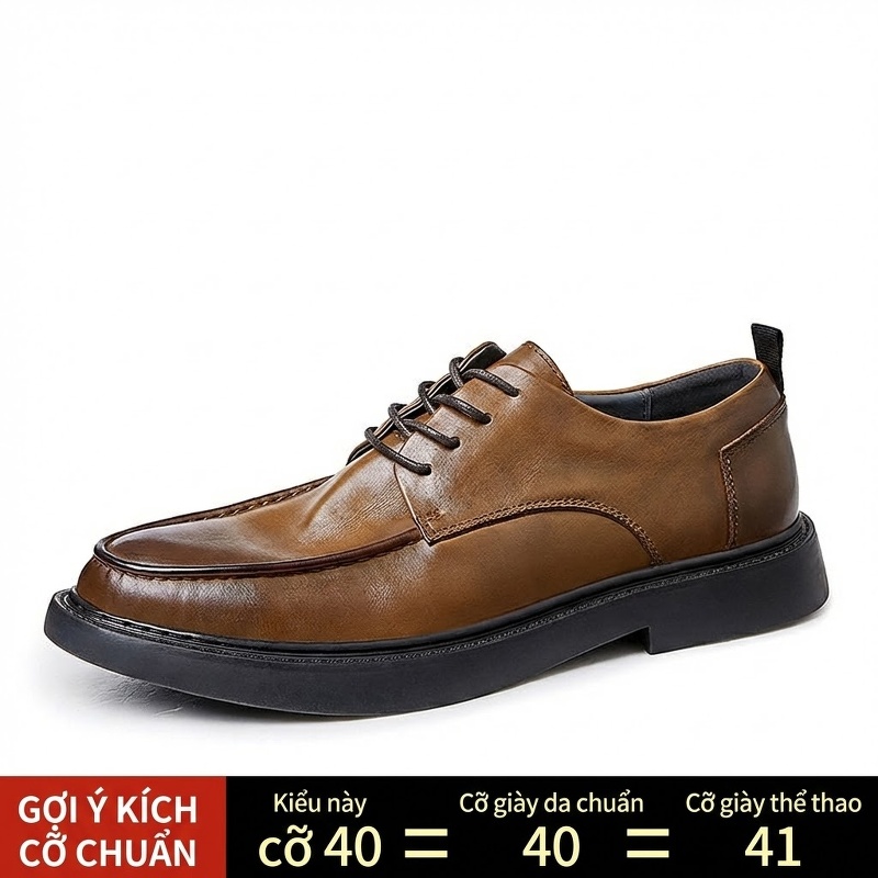 Giày Tây Buộc Dây Nam Da Bò Mềm Chiều Cao Đế Khoảng 3cm Màu Đen, Nâu