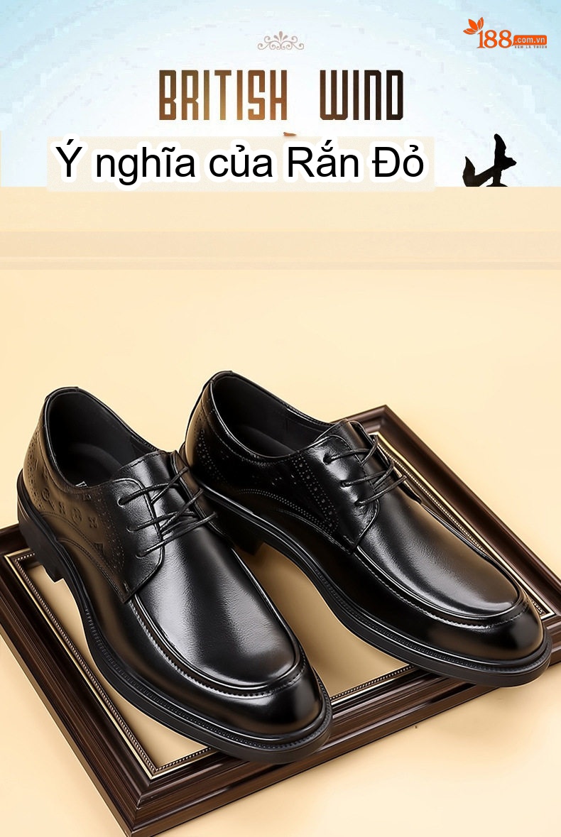 Giày Tây Buộc Dây Nam Da Bò Mềm Chiều Cao Đế Khoảng 3cm Màu Đen, Nâu chi tiết 3