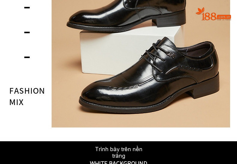 Giày Tây Buộc Dây Nam Da Bò Mũi Nhọn Chiều Cao Đế Khoảng 3cm Màu Đen chi tiết 13