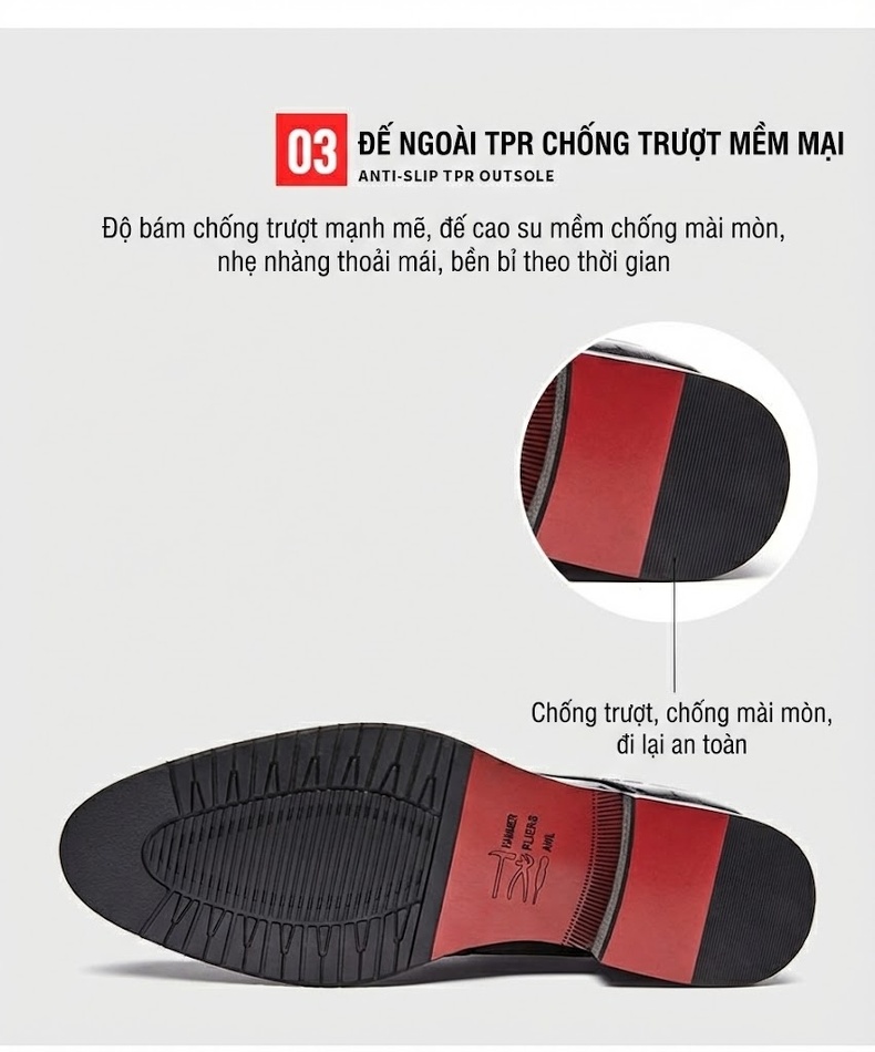 Giày Tây Buộc Dây Nam Da Bò Mũi Nhọn Chiều Cao Đế Khoảng 3cm Màu Đen chi tiết 8