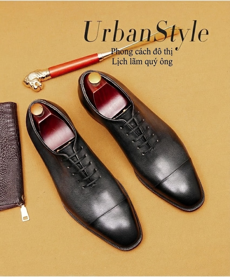 Giày Tây Buộc Dây Nam Da Bò Mũi Nhọn Chiều Cao Đế Khoảng 3cm Màu Đen, Nâu chi tiết 1