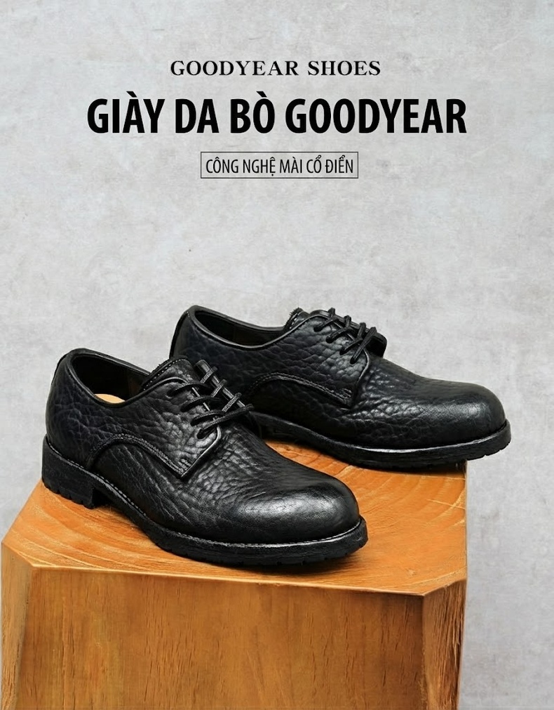 Giày Tây Buộc Dây Nam Da Bò Vân Sần Chiều Cao Đế Khoảng 3cm Màu Đen, Nâu chi tiết 1