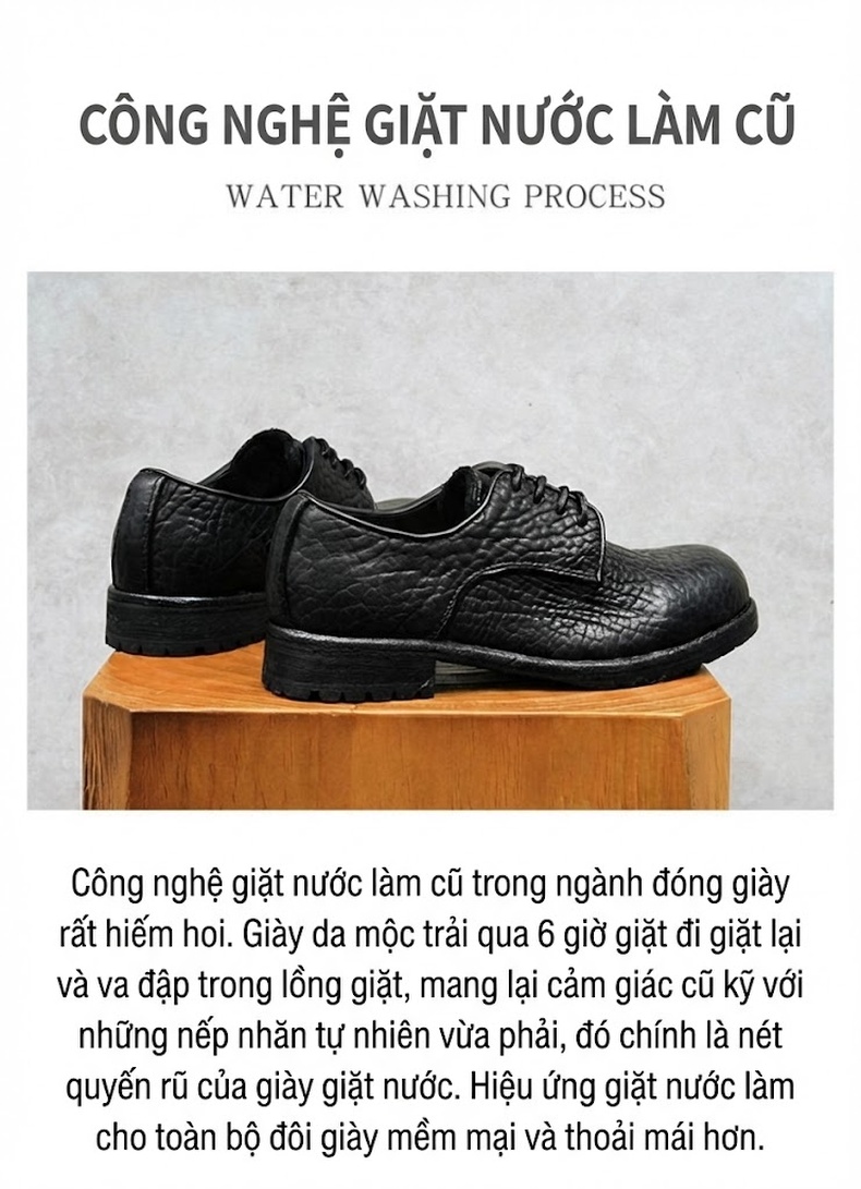 Giày Tây Buộc Dây Nam Da Bò Vân Sần Chiều Cao Đế Khoảng 3cm Màu Đen, Nâu chi tiết 3
