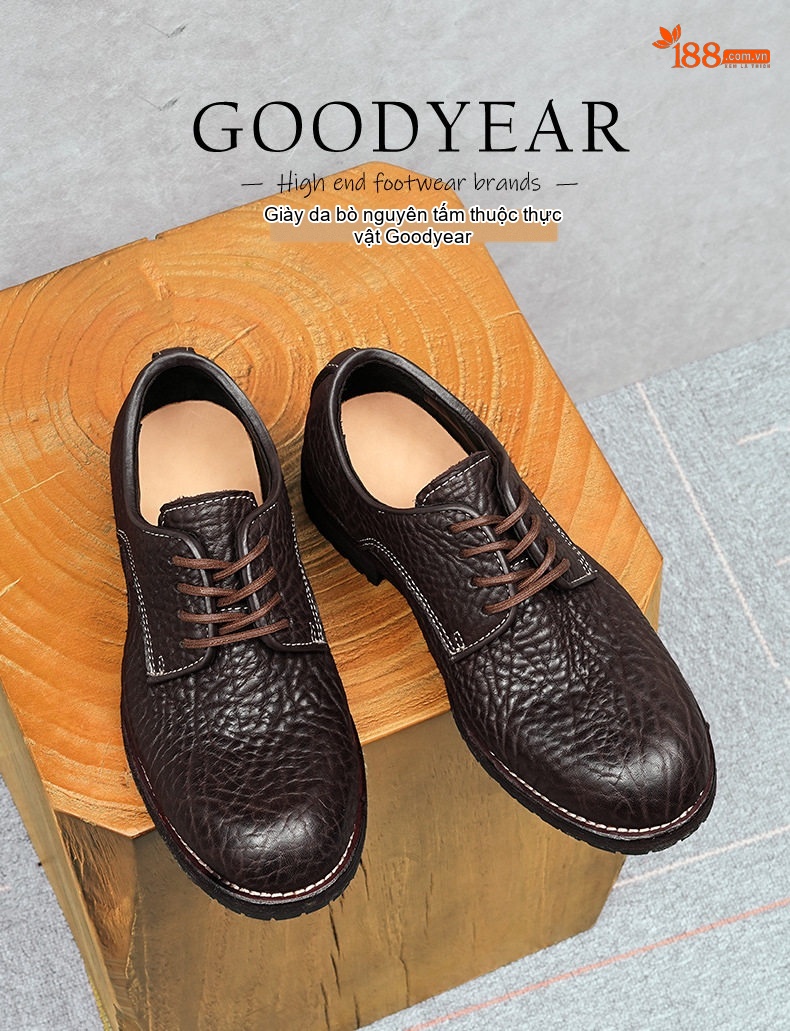 Giày Tây Buộc Dây Nam Da Bò Vân Sần Chiều Cao Đế Khoảng 3cm Màu Đen, Nâu chi tiết 27