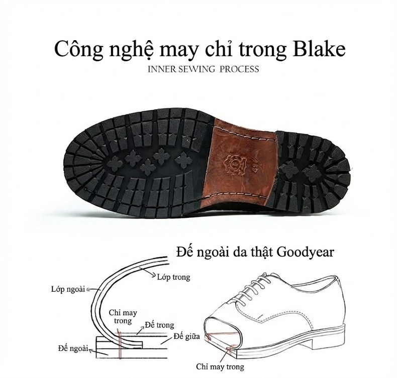 Giày Tây Buộc Dây Nam Da Bò Vân Sần Chiều Cao Đế Khoảng 3cm Màu Đen, Nâu chi tiết 31