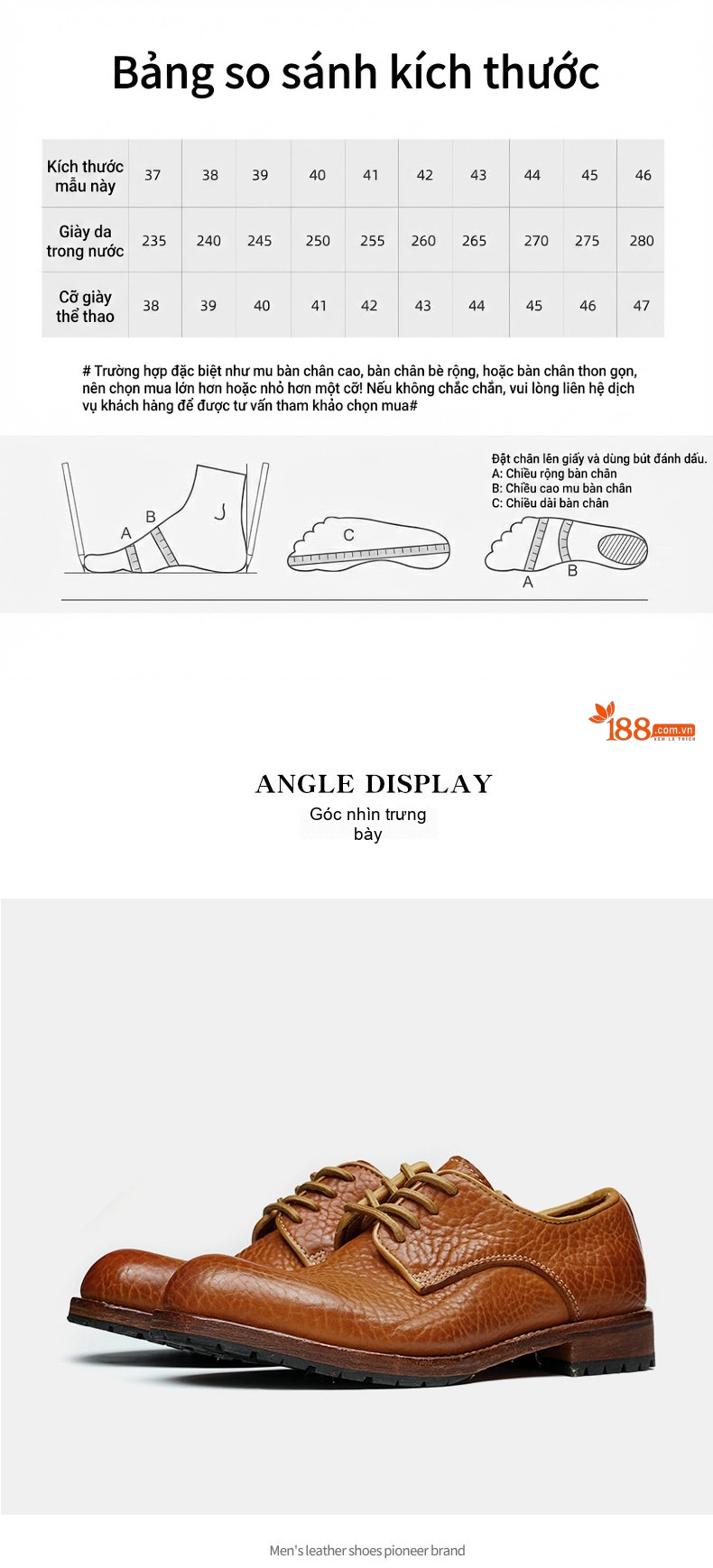 Giày Tây Buộc Dây Nam Da Bò Vân Sần Chiều Cao Đế Khoảng 3cm Màu Đen, Nâu chi tiết 23