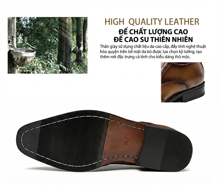 Giày Tây Buộc Dây Nam Da Bóng Brogue Chiều Cao Đế Khoảng 3cm Màu Đen, Nâu chi tiết 12