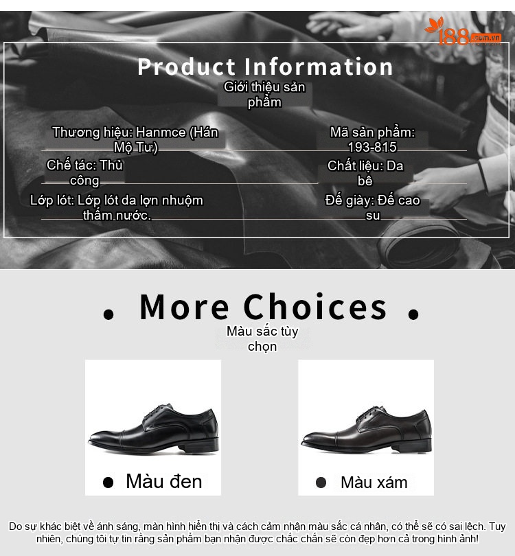 Giày Tây Buộc Dây Nam Da Bóng Brogue Chiều Cao Đế Khoảng 3cm Màu Đen, Xám chi tiết 4