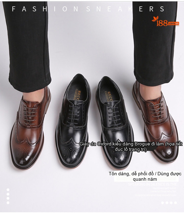 Giày Tây Buộc Dây Nam Da Bóng Brogue Chiều Cao Đế Khoảng 3cm Màu Nâu chi tiết 1