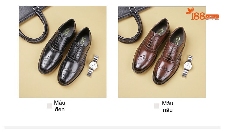 Giày Tây Buộc Dây Nam Da Bóng Brogue Chiều Cao Đế Khoảng 3cm Màu Nâu chi tiết 4