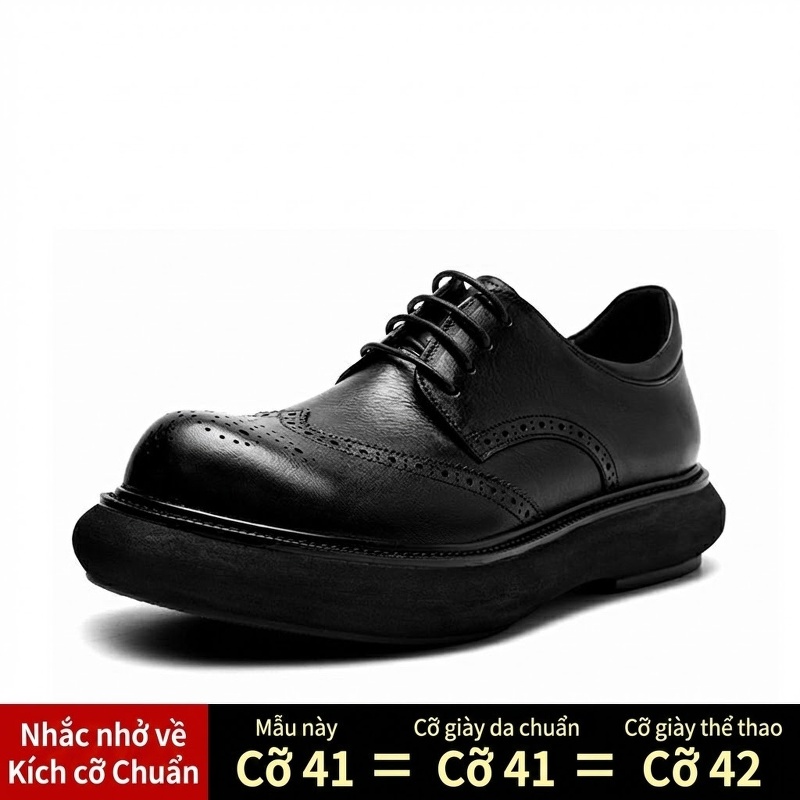 Giày Tây Buộc Dây Nam Da Bóng Brogue Chiều Cao Đế Khoảng 4cm Màu Đen, Nâu