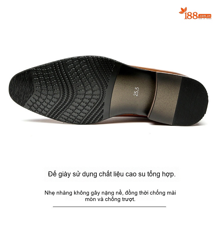 Giày Tây Buộc Dây Nam Da Bóng Brogue Oxford Chiều Cao Đế Khoảng 3cm Màu Đen, Nâu, Đỏ chi tiết 10