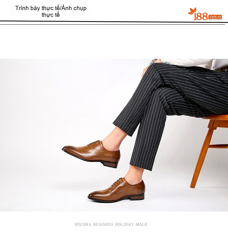 Giày Tây Buộc Dây Nam Da Bóng Brogue Oxford Chiều Cao Đế Khoảng 3cm Màu Đen, Nâu, Đỏ chi tiết 12