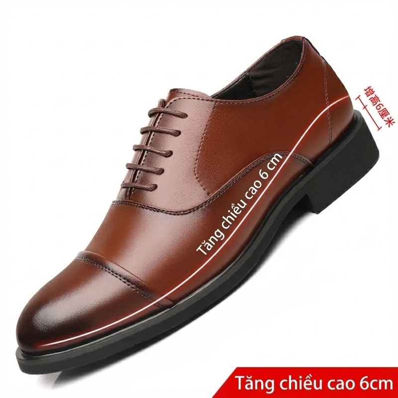 Giày Tây Buộc Dây Nam Da Bóng Chiều Cao Đế 6cm Màu Đen, Nâu