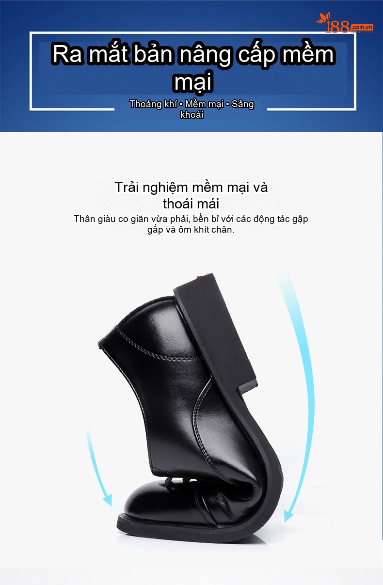 Giày Tây Buộc Dây Nam Da Bóng Chiều Cao Đế 6cm Màu Đen, Nâu chi tiết 5