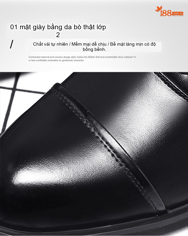 Giày Tây Buộc Dây Nam Da Bóng Chiều Cao Đế 6cm Màu Đen, Nâu chi tiết 11