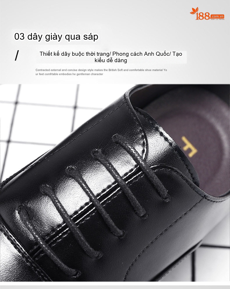 Giày Tây Buộc Dây Nam Da Bóng Chiều Cao Đế 6cm Màu Đen, Nâu chi tiết 13