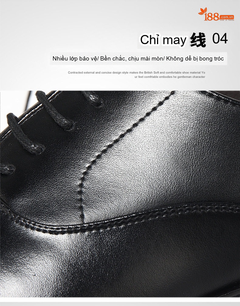Giày Tây Buộc Dây Nam Da Bóng Chiều Cao Đế 6cm Màu Đen, Nâu chi tiết 14