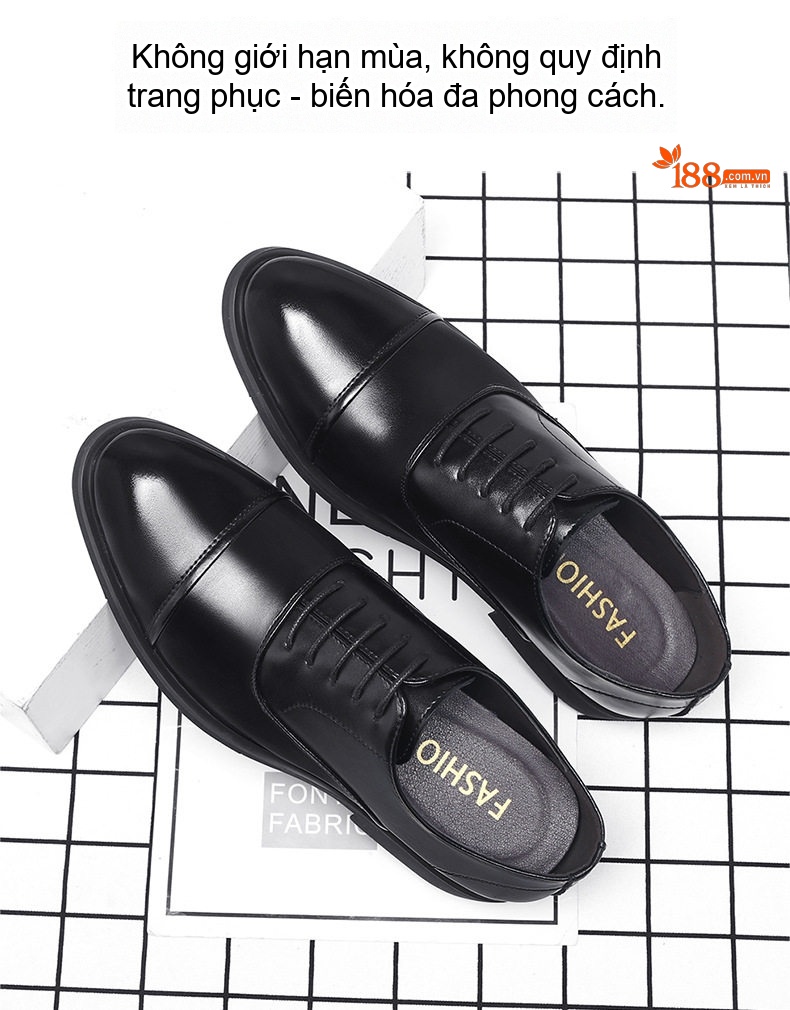Giày Tây Buộc Dây Nam Da Bóng Chiều Cao Đế 6cm Màu Đen, Nâu chi tiết 2