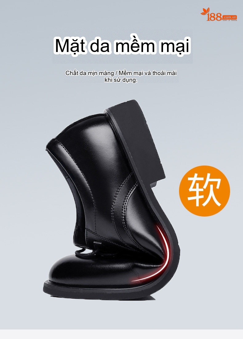 Giày Tây Buộc Dây Nam Da Bóng Chiều Cao Đế 6cm Màu Đen, Nâu chi tiết 6