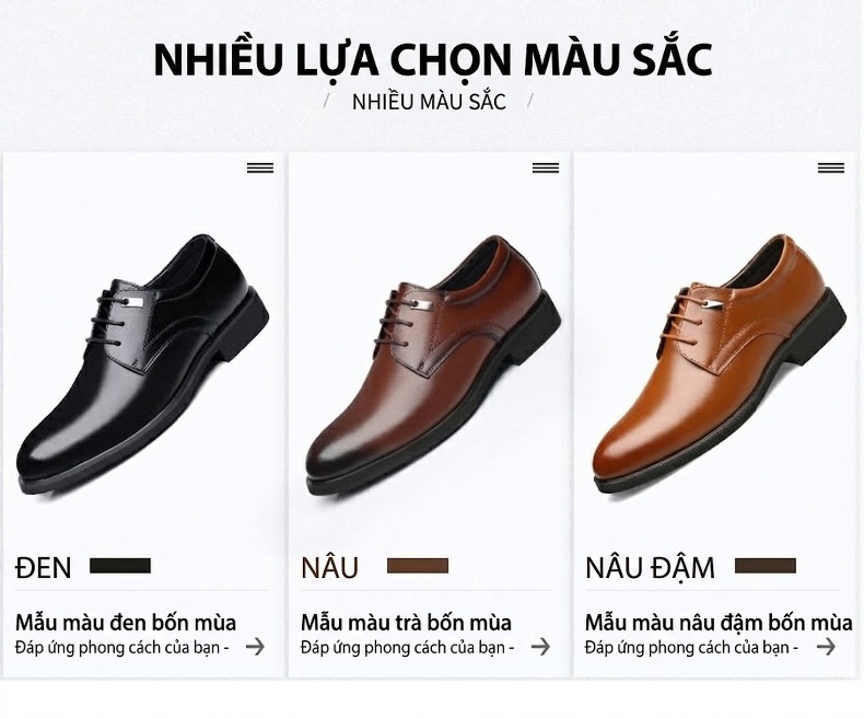 Giày Tây Buộc Dây Nam Da Bóng Chiều Cao Đế 6cm Màu Đen, Nâu chi tiết 8