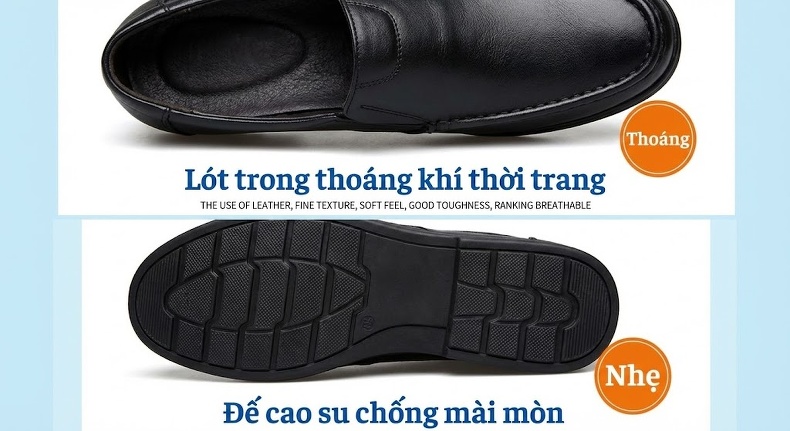 Giày Tây Buộc Dây Nam Da Bóng Chiều Cao Đế 6cm Màu Đen, Nâu chi tiết 18