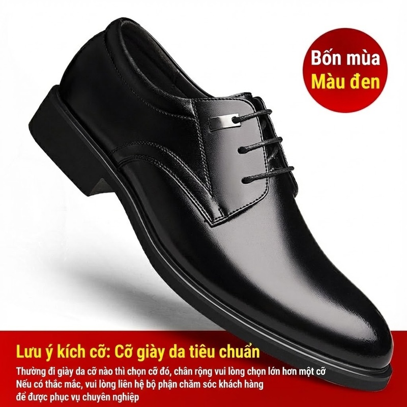 Giày Tây Buộc Dây Nam Da Bóng Chiều Cao Đế 6cm Màu Đen, Nâu