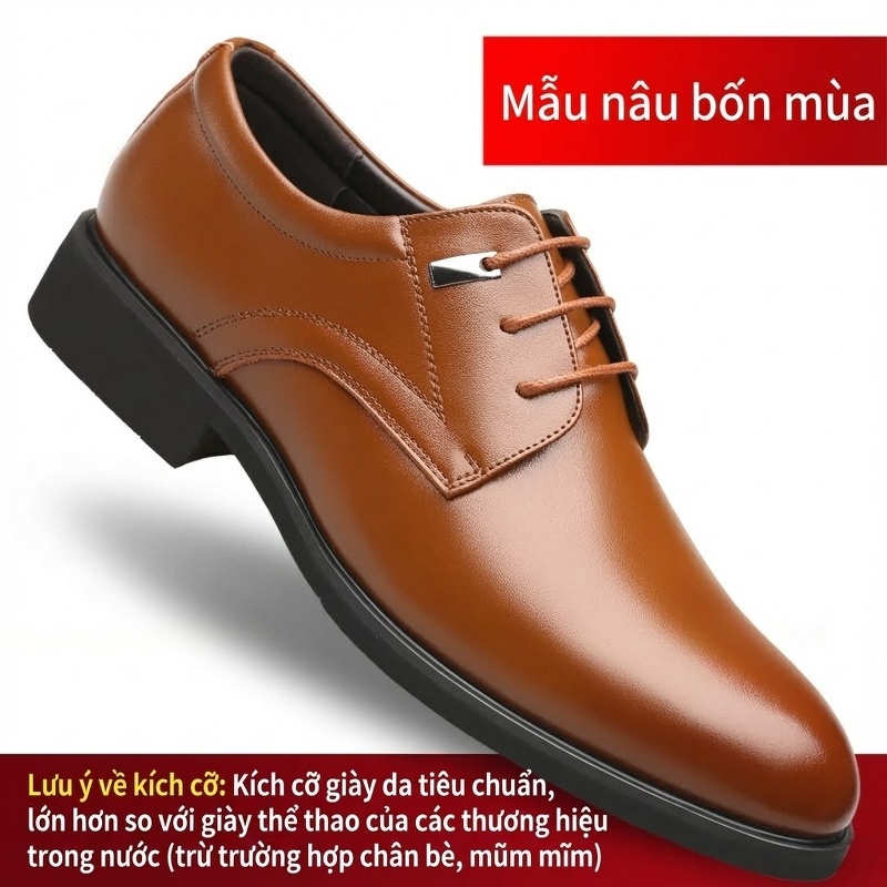 Giày Tây Buộc Dây Nam Da Bóng Chiều Cao Đế 6cm Màu Đen, Nâu