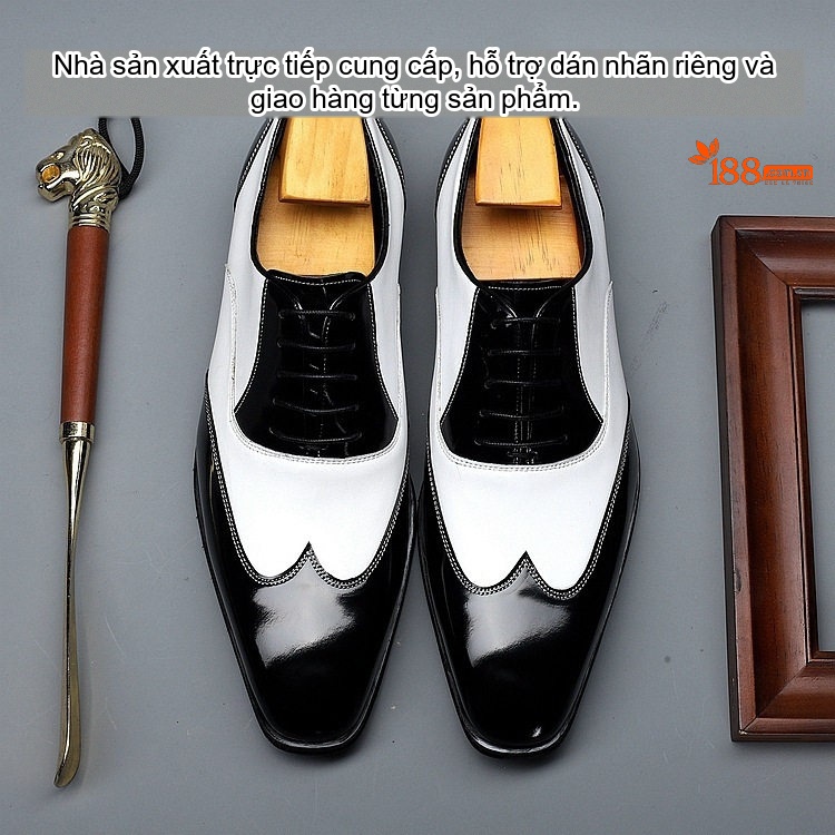 Giày Tây Buộc Dây Nam Da Bóng Chiều Cao Đế Khoảng 2cm Màu Đen, Trắng
