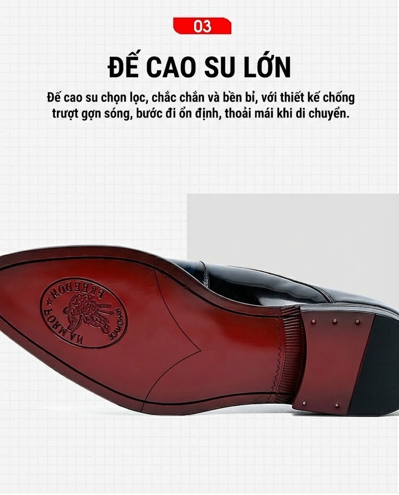 Giày Tây Buộc Dây Nam Da Bóng Chiều Cao Đế Khoảng 3cm Màu Đen chi tiết 12