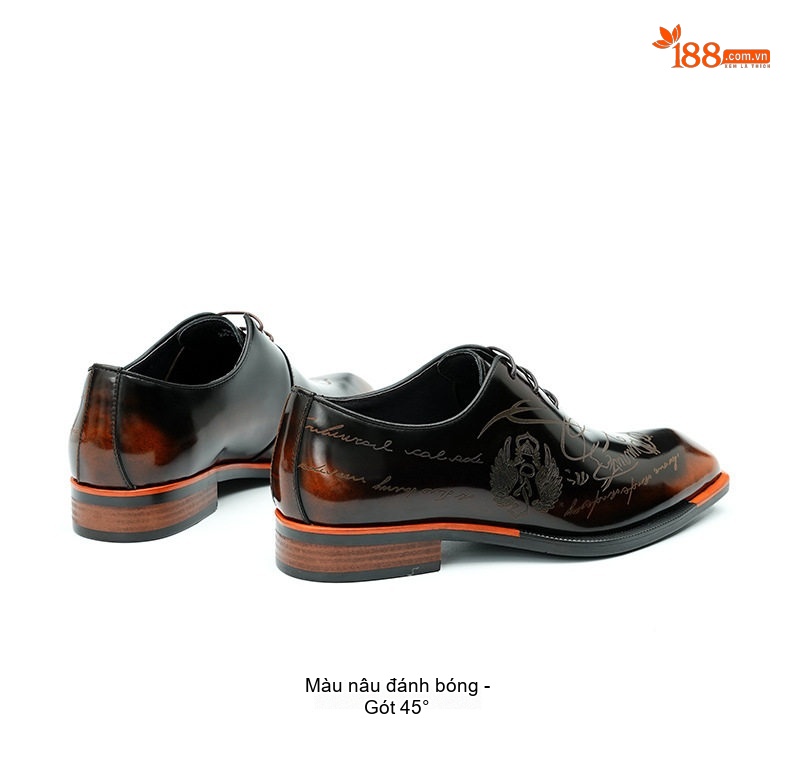Giày Tây Buộc Dây Nam Da Bóng Chiều Cao Đế Khoảng 3cm Màu Đen chi tiết 14