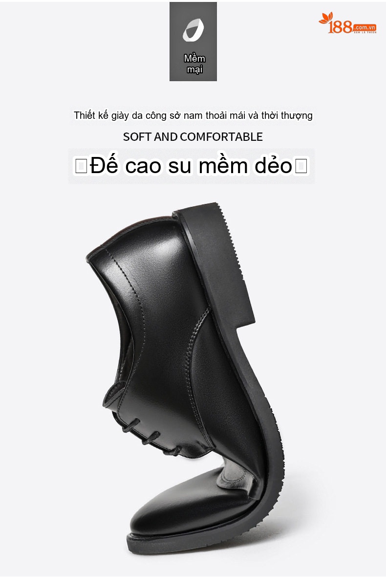 Giày Tây Buộc Dây Nam Da Bóng Chiều Cao Đế Khoảng 3cm Màu Đen chi tiết 5
