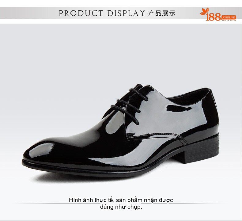 Giày Tây Buộc Dây Nam Da Bóng Chiều Cao Đế Khoảng 3cm Màu Đen chi tiết 4