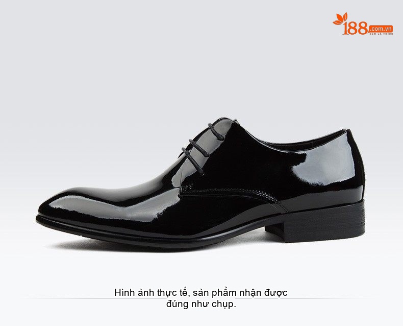 Giày Tây Buộc Dây Nam Da Bóng Chiều Cao Đế Khoảng 3cm Màu Đen chi tiết 5