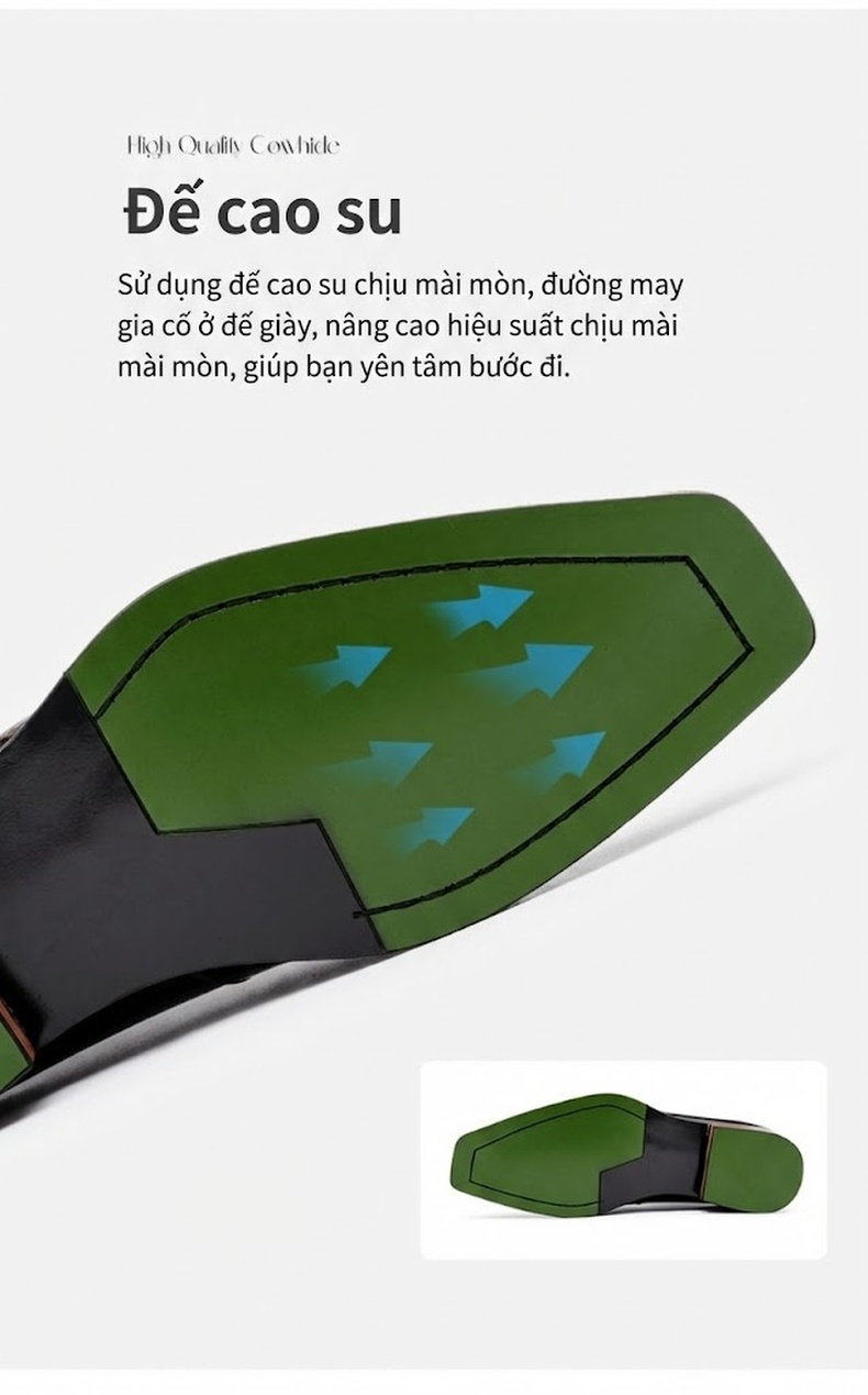 Giày Tây Buộc Dây Nam Da Bóng Chiều Cao Đế Khoảng 3cm Màu Đen, Nâu chi tiết 10