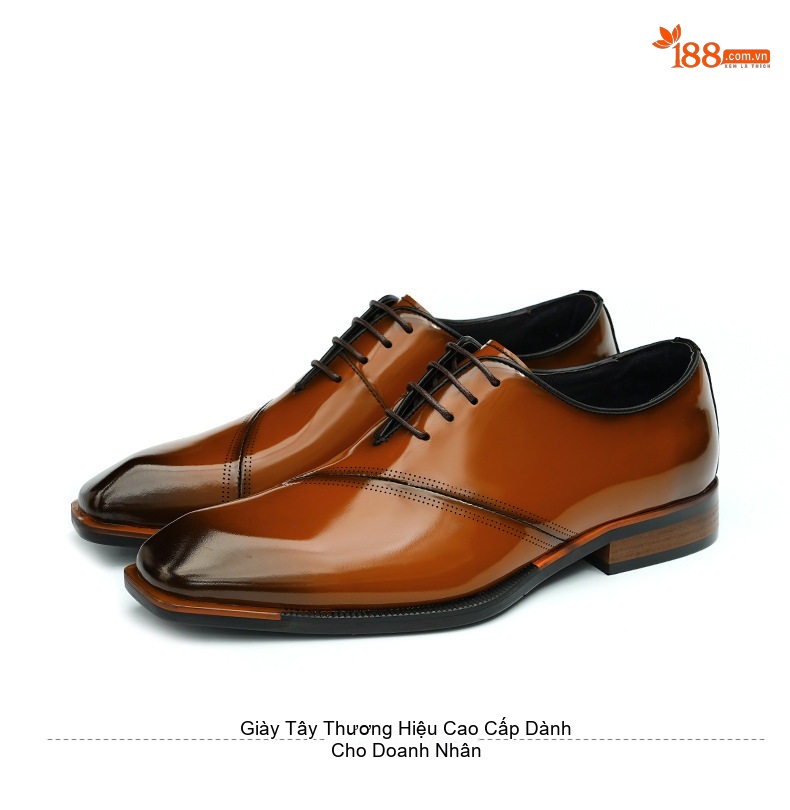 Giày Tây Buộc Dây Nam Da Bóng Chiều Cao Đế Khoảng 3cm Màu Đen, Nâu chi tiết 17