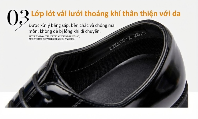 Giày Tây Buộc Dây Nam Da Bóng Chiều Cao Đế Khoảng 3cm Màu Đen, Nâu chi tiết 7