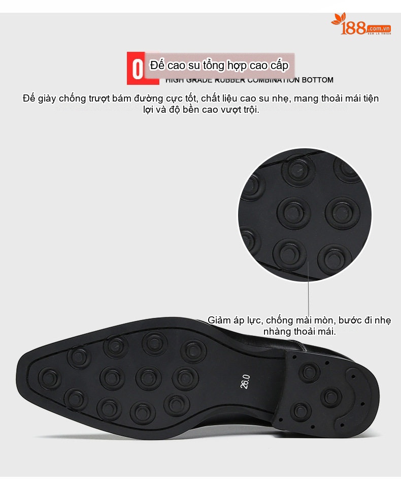 Giày Tây Buộc Dây Nam Da Bóng Chiều Cao Đế Khoảng 3cm Màu Đen, Nâu chi tiết 9