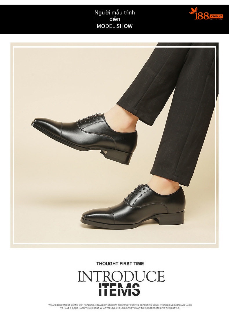 Giày Tây Buộc Dây Nam Da Bóng Chiều Cao Đế Khoảng 3cm Màu Đen, Nâu chi tiết 10