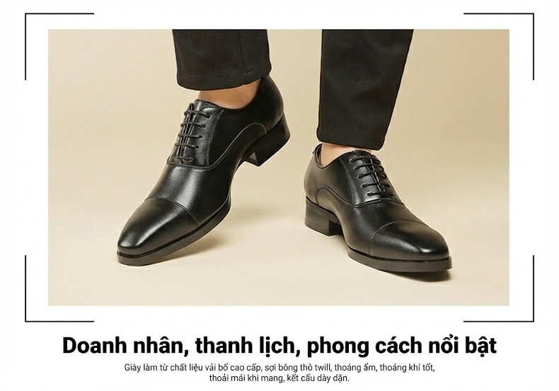 Giày Tây Buộc Dây Nam Da Bóng Chiều Cao Đế Khoảng 3cm Màu Đen, Nâu chi tiết 11