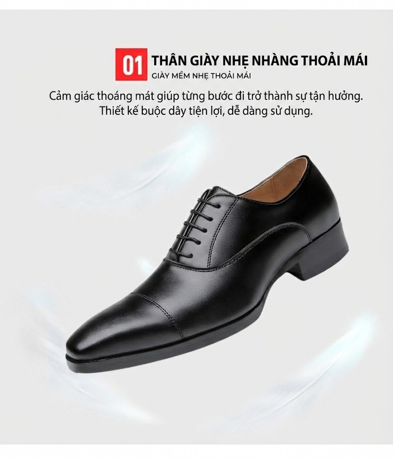 Giày Tây Buộc Dây Nam Da Bóng Chiều Cao Đế Khoảng 3cm Màu Đen, Nâu chi tiết 7