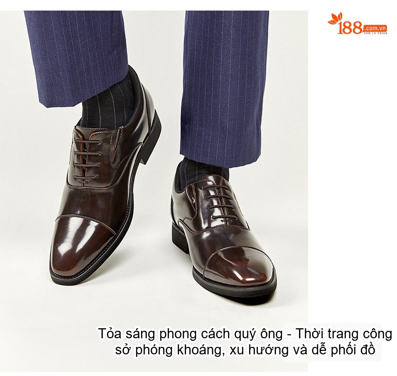Giày Tây Buộc Dây Nam Da Bóng Chiều Cao Đế Khoảng 3cm Màu Đen, Nâu chi tiết 13
