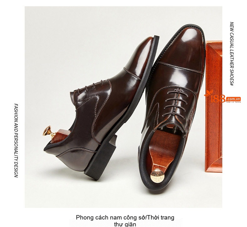 Giày Tây Buộc Dây Nam Da Bóng Chiều Cao Đế Khoảng 3cm Màu Đen, Nâu chi tiết 18