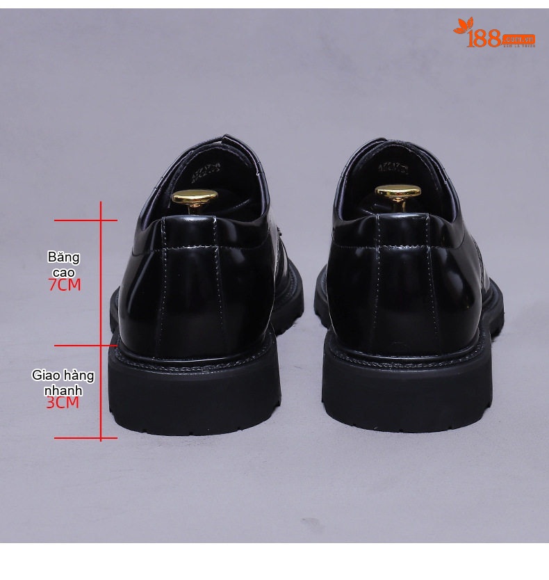 Giày Tây Buộc Dây Nam Da Bóng Chiều Cao Đế Khoảng 3cm Màu Đen, Nâu chi tiết 17