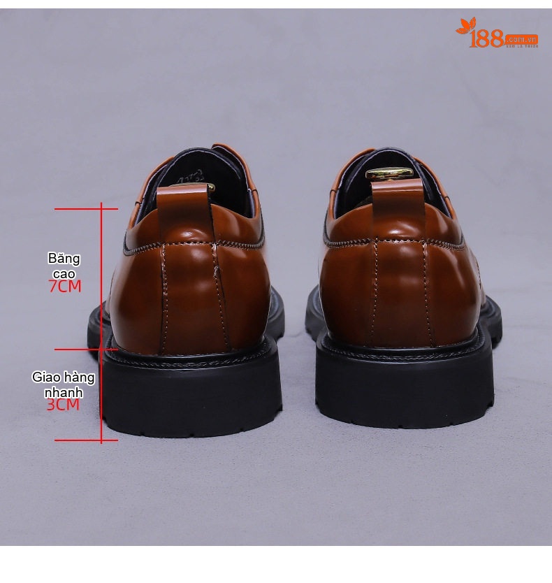 Giày Tây Buộc Dây Nam Da Bóng Chiều Cao Đế Khoảng 3cm Màu Đen, Nâu chi tiết 17