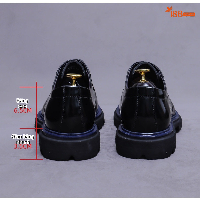 Giày Tây Buộc Dây Nam Da Bóng Chiều Cao Đế Khoảng 3cm Màu Đen, Nâu Đỏ chi tiết 17