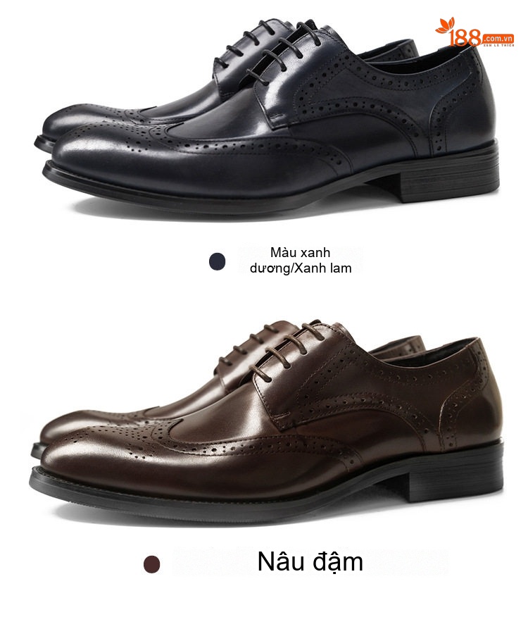Giày Tây Buộc Dây Nam Da Bóng Chiều Cao Đế Khoảng 3cm Màu Đen, Nâu, Đỏ chi tiết 8