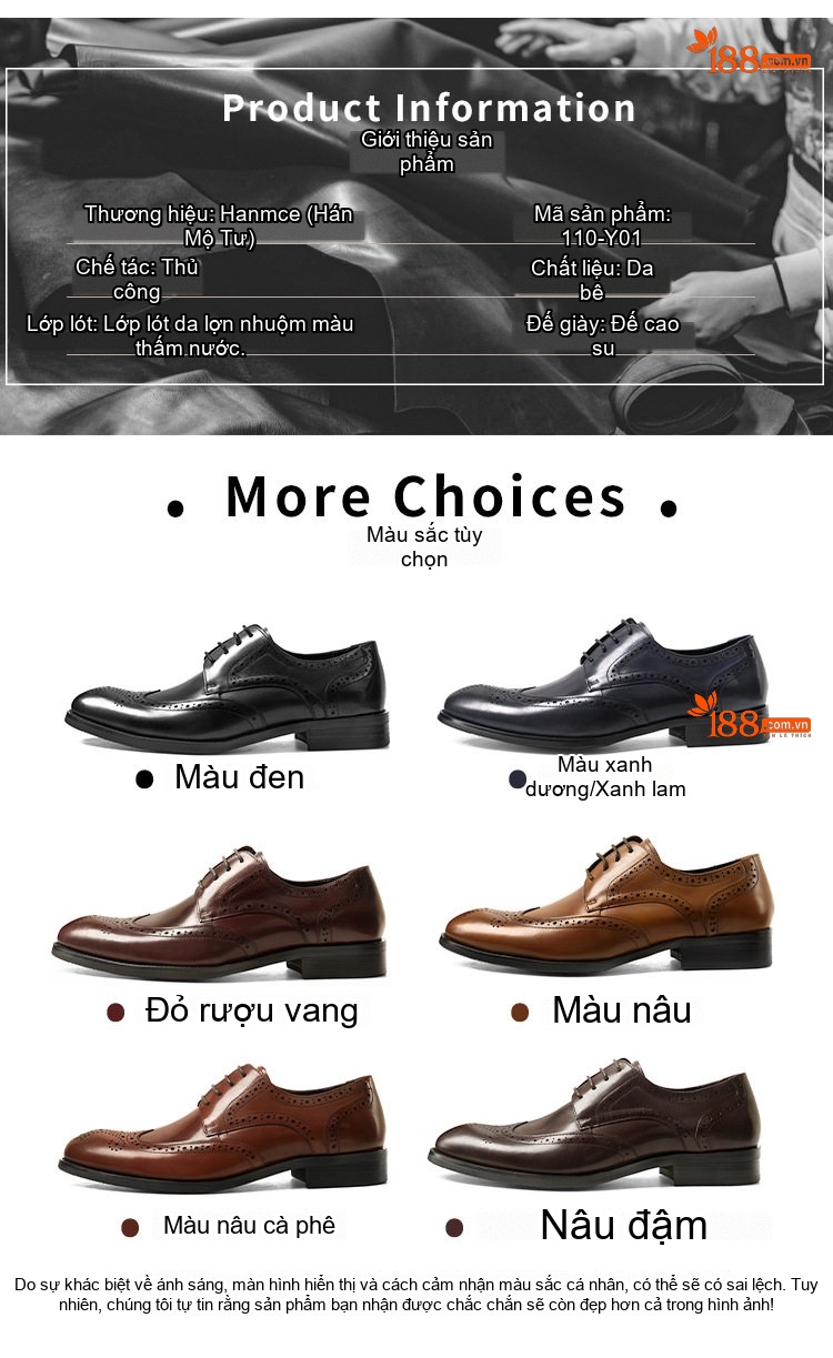 Giày Tây Buộc Dây Nam Da Bóng Chiều Cao Đế Khoảng 3cm Màu Đen, Nâu, Đỏ chi tiết 5